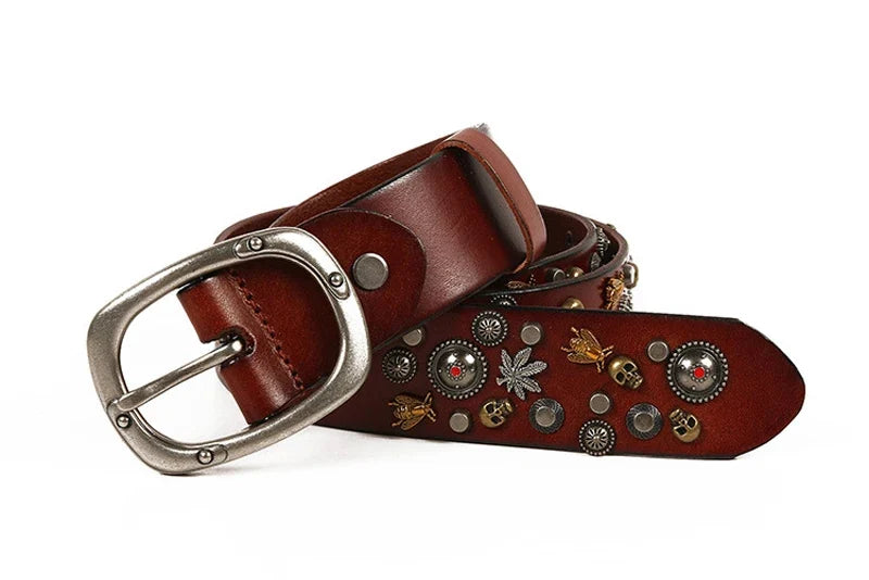 3.8CM Male Top Layer Luxury Designers Cowskin Genuine Leather Belts Men Alloy Pin Buckle Rivets Belt Casual Belt for Jeans