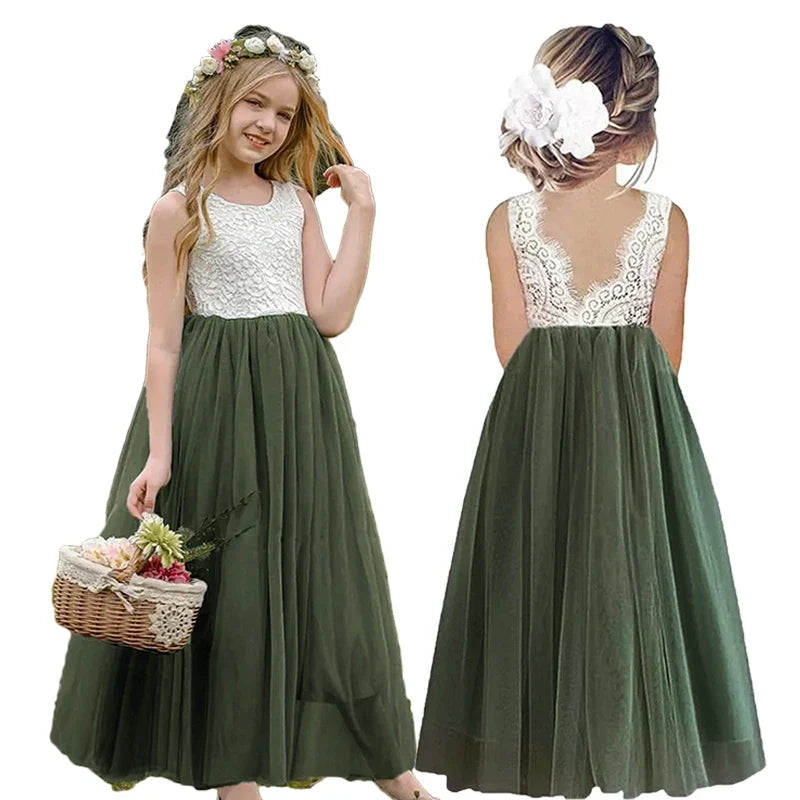New Flower Girl Dress Baby Kids Summer Princess Party Lace Wedding Birthday Dresses Children Clothing 2 4  6 8 10 12 14