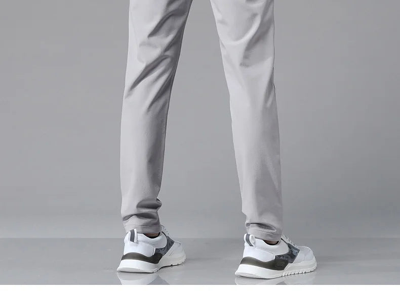 Korean Men's Warm Golf Pants Slim Straight Winter Thick Fleece Casual Pants Business Fashion Stretch Thermal Trousers Male