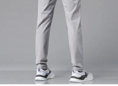 Korean Men's Warm Golf Pants Slim Straight Winter Thick Fleece Casual Pants Business Fashion Stretch Thermal Trousers Male