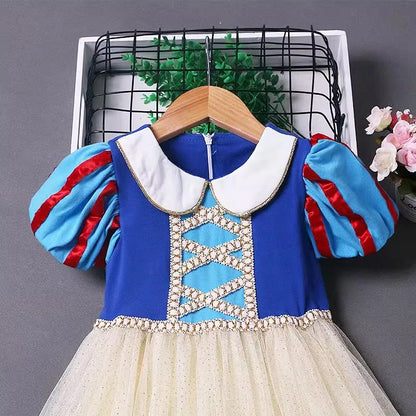 Kids Girl Snow White Dress Summer Short Sleeved Birthday Party Elsa Princess 2026 New Halloween Costume for Girls 2-8 Years Old