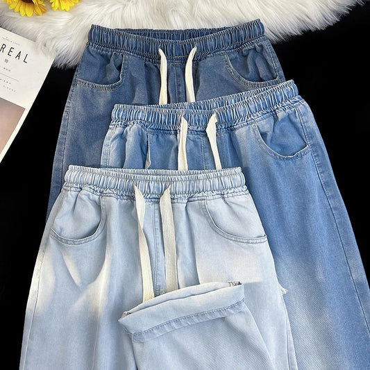 2026 New Spring Summer Men's Baggy Jeans Lyocell Fabric Wide Leg Pants Drawstring Trousers Male City Boy Plus Size S-4 5XL Y2K
