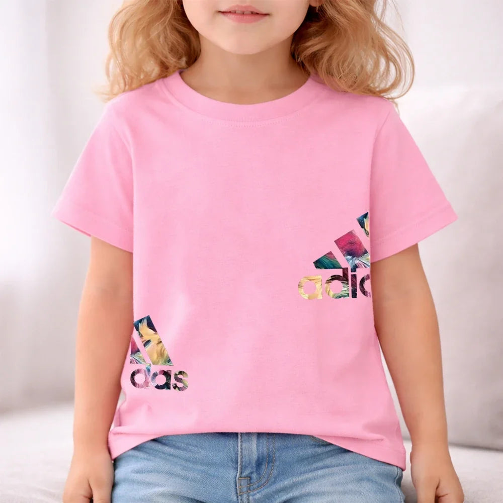 Summer Boys Girls Tee+Shorts Suit Children Short Sleeve T-Shirts Child Loose Casual Pink Black Fashion White Stamp Clothes