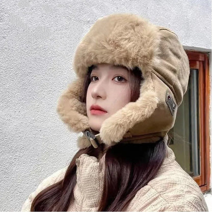 Fashion Thick Bomber Hat Faux Fur Waterproof Ear Protectors Hats Keep Warm with Ear Flaps Winter Hat Male