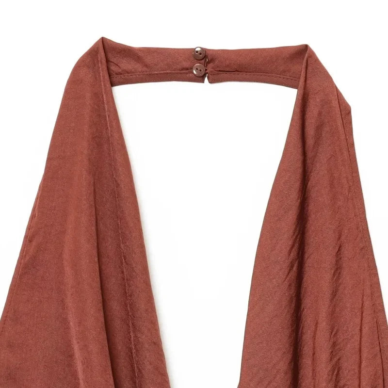 sexy Dress for Women Fashion Summer New Sleeveless Backless brown Hanging neck collar Chic Female Evening Dresses Mujer