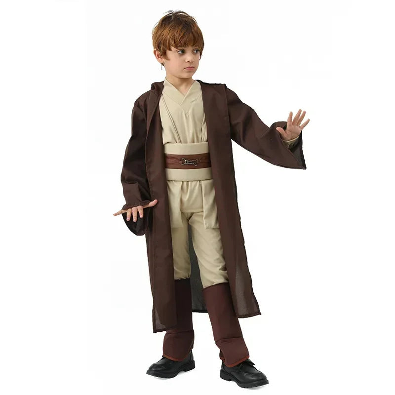 Kid Children Jedi Knight Cosplay Costume Obi Wan Kenobi Uniform Suit Anakin Skywalker  Robe Belt Halloween Carnival Party Suit