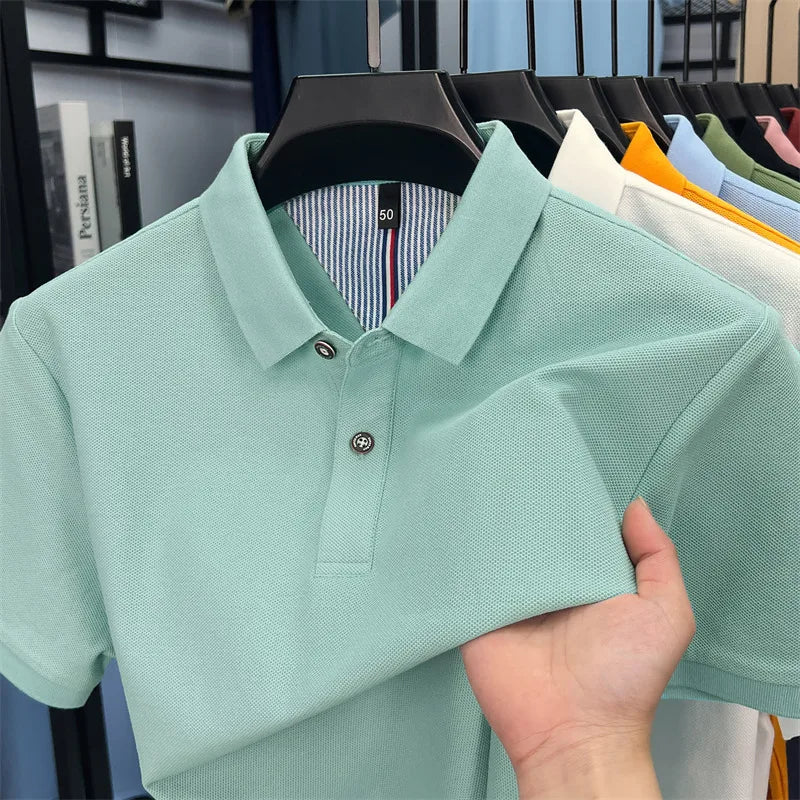 100% cotton short sleeve polo shirt comfortable lightweight high-end brand fashionable simple summer men's casual lapel T-shirt