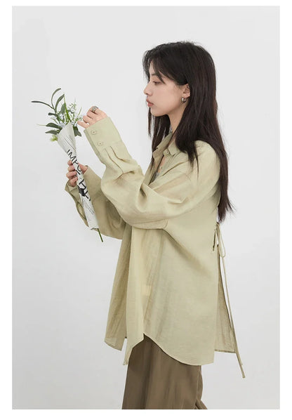 Women Long Sleeve Shirts Solid Loose Casual New Style Design Back Hollow Out Shirt Female Blouse Spring Summer 2026