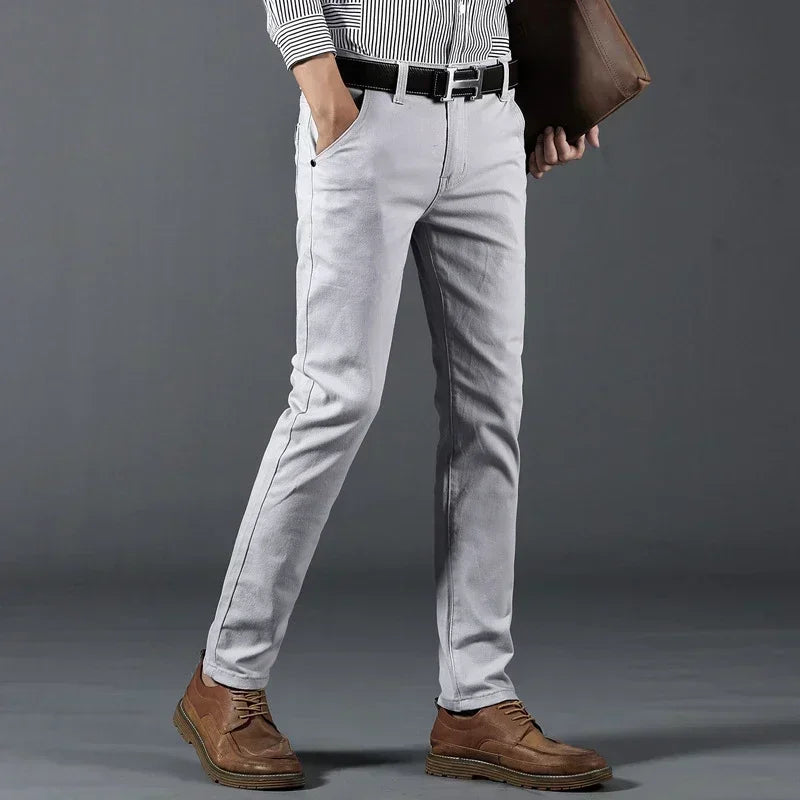 New Mens Spring Summer Business Casual Pants Fashion Cotton Soft Stretch Straight Classic Trousers Korean Solid Color Man Pants
