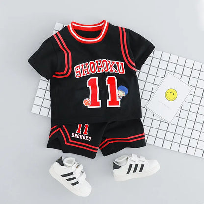 Children Cotton Clothes Baby Boys Sport Set Sport BasketBall O-Neck T-shirt Shorts 2Pcs/sets Infant Fashion Toddler Tracksuits