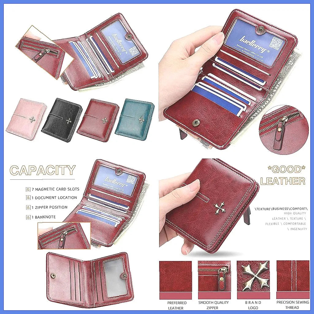 Portefeuille court en PU ciré huilé pour femmes, porte-monnaie multi-cartes avec fermeture éclair, sac tout-en-un