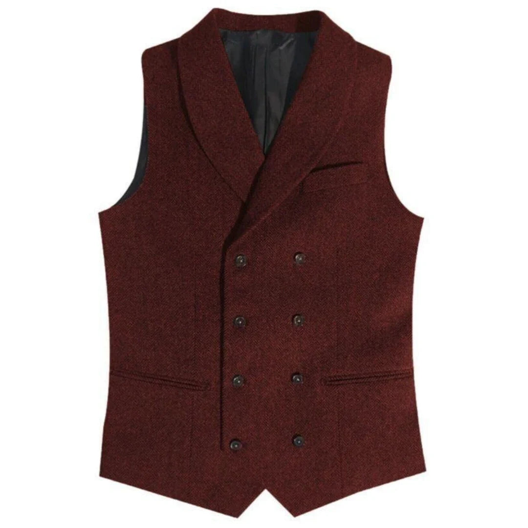 Men Vest Gray Herringbone Double Button With Lapel Waistcoat For Wedding Banquet Business Office Work Daily Casual Men Suit Vest