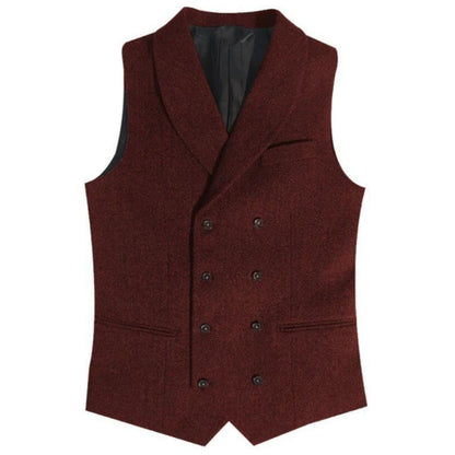 Men Vest Gray Herringbone Double Button With Lapel Waistcoat For Wedding Banquet Business Office Work Daily Casual Men Suit Vest