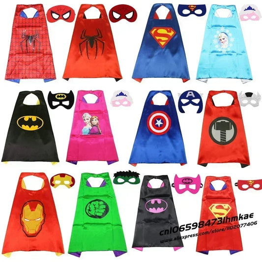 Superhero Masquerade Mask Cape Cloak Anime Spider Man Batman Cloak Action Figure Super Hero Toys Cosplay Child Party Gifts