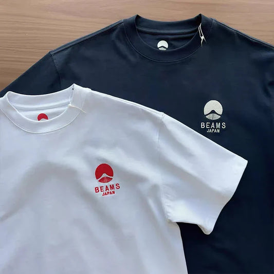 Limited Edition Japan Fuji Mountain Embroidered Loose Couple Men Women Short Sleeve T-Shirt Cotton Summer Casual O-Neck Tops