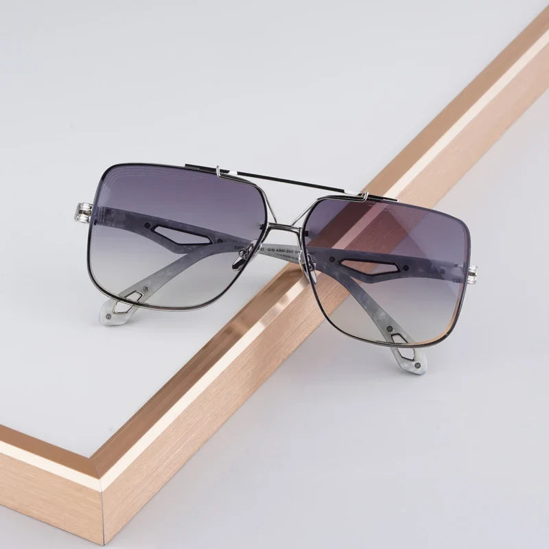 Luxury Me's Sunglasses Large Square Women Alloy Acetate Double Bridges Handmade in Germany High Quality Gafas UV400 THE KING  II