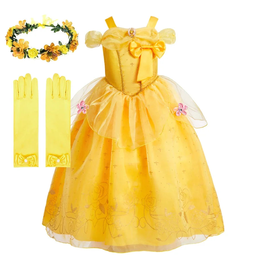 Girls Belle Dress Children Christmas Elegant Princess Costume Baby Summer Halloween Disguise Cosplay Party Fantasy 3-10 Years