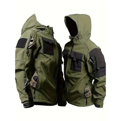Men Lurker Shark Skin Soft Shell Tactical Jacket Waterproof Fleece Hooded Coat Hunt Clothes Outdoor New Solid Pocket Jacket Men