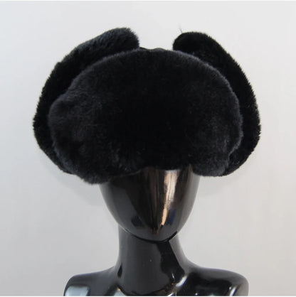Winter Russian Man Woman White Skin Natural Rex Rabbit Fur Hats Luxury Real Sheepskin Leather Cap Unisex Real Fur Bomber Hat