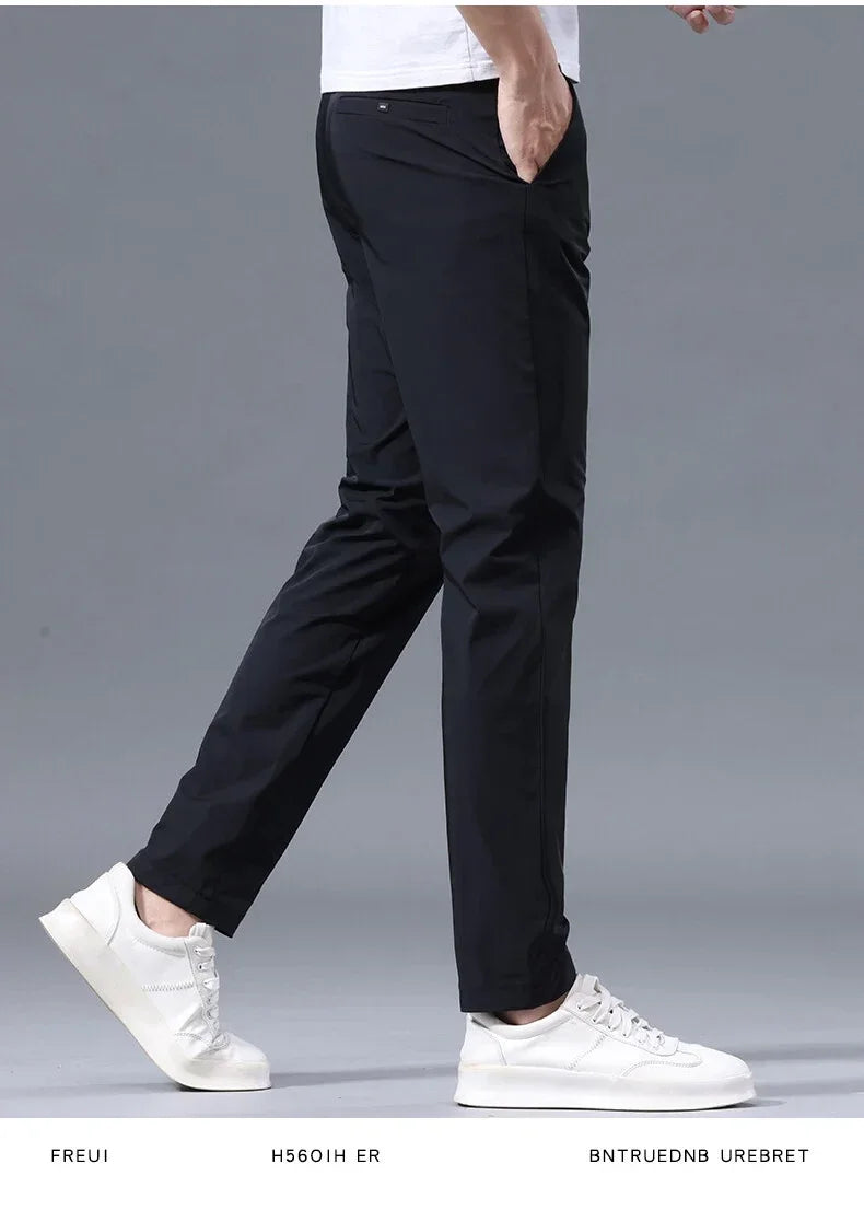 Summer Ultra-thin Men's Casual Pants High Elastic Quick-drying Ice Silk Slim Straight Business Formal Solid Color Trousers