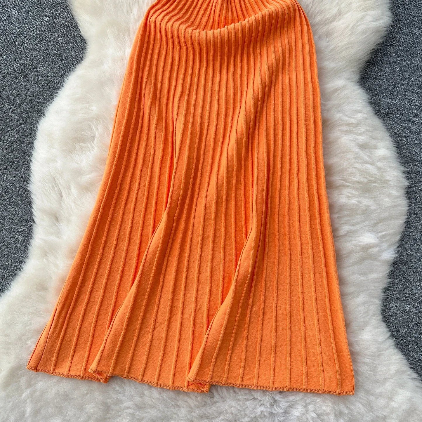 Knitted Pleated Long Dress High Waist Midi Sling Dress Elegant Sleeveless Yellow Dress Women Streetwear Black Bodycon Dress