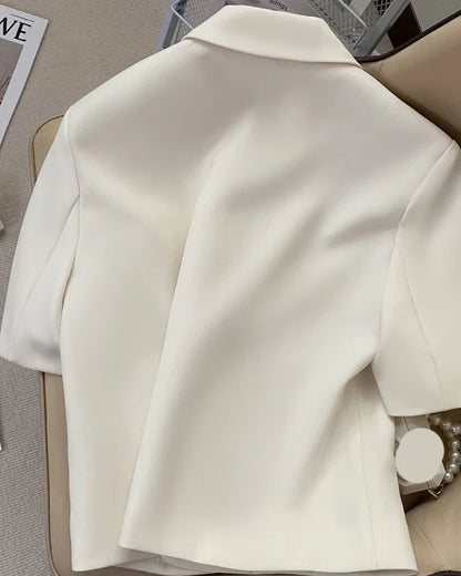 Lucyever Summer Shorts Sleeve Women's Jacket Korean Fashion Notched Neck Office Work Blazer for Women Casual Simple Suit Jackets