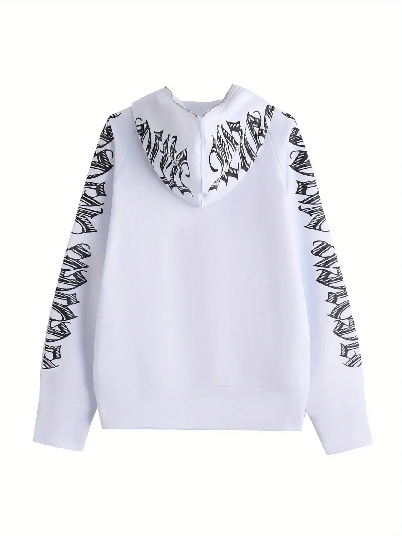 Letter Print Long Sleeve Zip Up Hoodies, Cyber Y2K Gothic Punk Sweatshirt, Women's Clothing