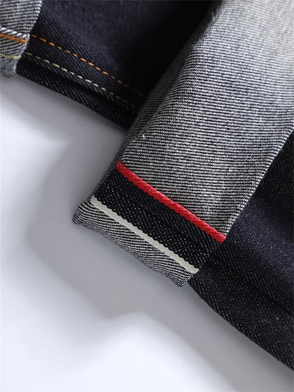 Japanese Handmade Embroidered Jeans Men's Pure Cotton Straight Tube Hip-Hop Popular Slim Red Ears Show Thin Trousers Devil
