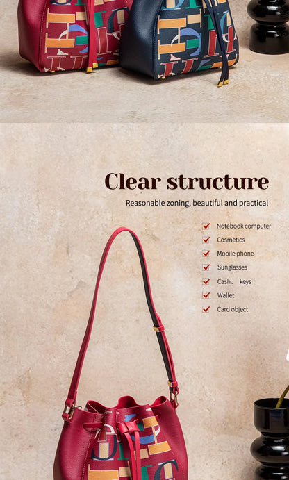 Seasonal New Arrival Fashionable Classic Women's Bucket Bag Color-Blocked Letter Print Design Women's New Shoulder Bag