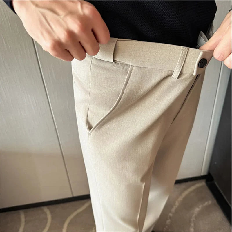 New Lnvisible Elastic Waistband Design Men Business Casual Pants High Quality Solid Slim Office Social Dress Suit Pant Oversized
