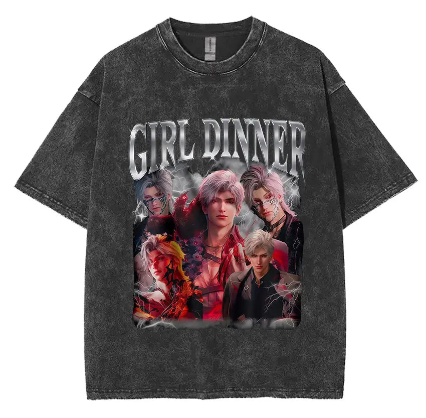 Sylus Love and Deepspace Vintage Washed T Shirts Girl Dinner Summer Harajuku Graphic T-Shirt Men's Women Oversized Cotton Tshirt
