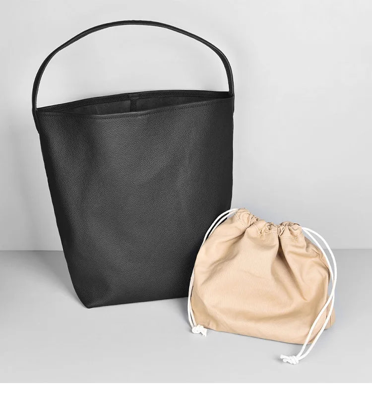 Bucket Bag Large Women's Bag Tote Bag Shoulder Bag Luxury Designer Genuine Leather Handbag Japanese Popular Bag Soft Row