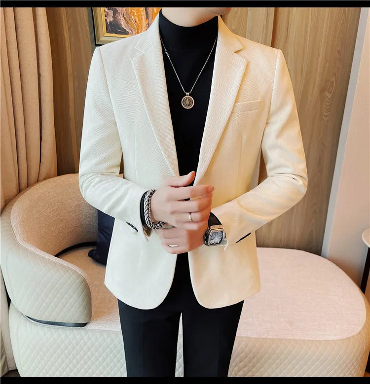 British Style Solid Color Slim Suit Jacket Men Fashion Casual Business Blazers Coats High Quality Social Wedding Elegant Jackets