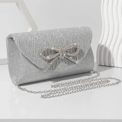 Women Elegant Evening Handbag Shiny Crystal Bow Flap Clutch Purse Envelope Dinner Evening Clutch Bags Wedding Party Prom Purse