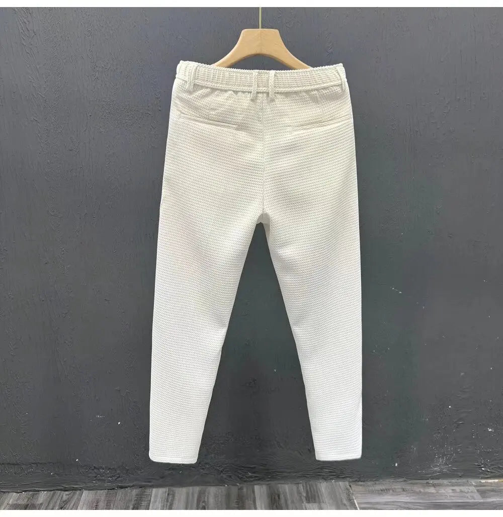 2026 High-grade Men's Solid Suit Pants Spring Summer Korean Style Pocket Straight Nine Split Pants Male Business Casual Trousers