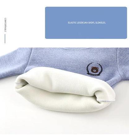 New Children's Warm Underwear Set Boys and Girls Winter Cartoon Plus Velvet Thick Round Neck Sleepwear 2PCS Set
