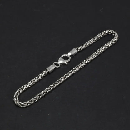 925 Sterling Silver 3mm Braided Wheat Chain Bracelet 17-21cm Simple Retro Minimalism Jewelry For Men and Women