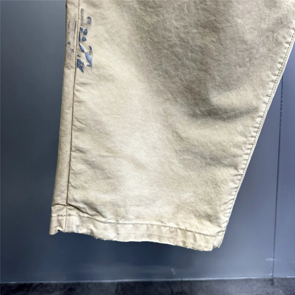 ‌Japanese Premium Vintage Distressed Paint Splash Cargo Pants Men Streetwear Loose Casual Straight Leg Haram Trousers Trendy