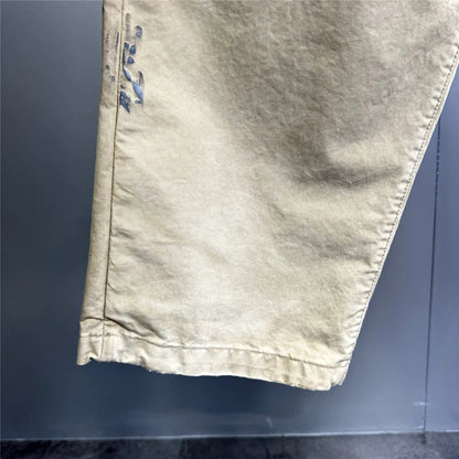 ‌Japanese Premium Vintage Distressed Paint Splash Cargo Pants Men Streetwear Loose Casual Straight Leg Haram Trousers Trendy