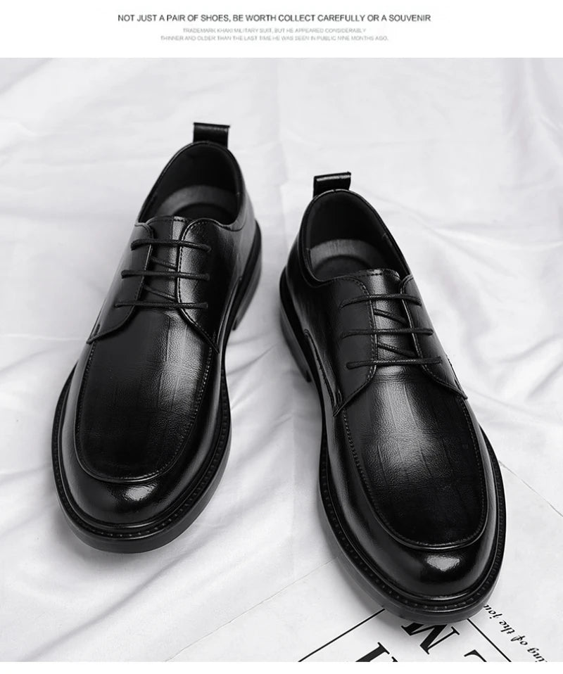 Leather Shoes Men's Four Seasons Business Formal British Casual Commuting Style Black Heightening Wedding Groom's Shoes New