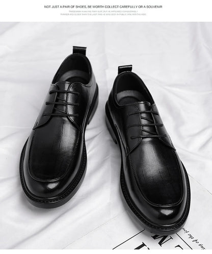 Leather Shoes Men's Four Seasons Business Formal British Casual Commuting Style Black Heightening Wedding Groom's Shoes New