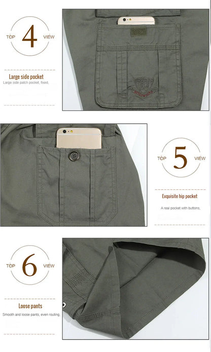 2024 Shorts Men Bermuda Cotton Pocket Zip Cargo Shorts Fashion Style Elastic Army Male Summer Casual Knee Length Vintage Yellow