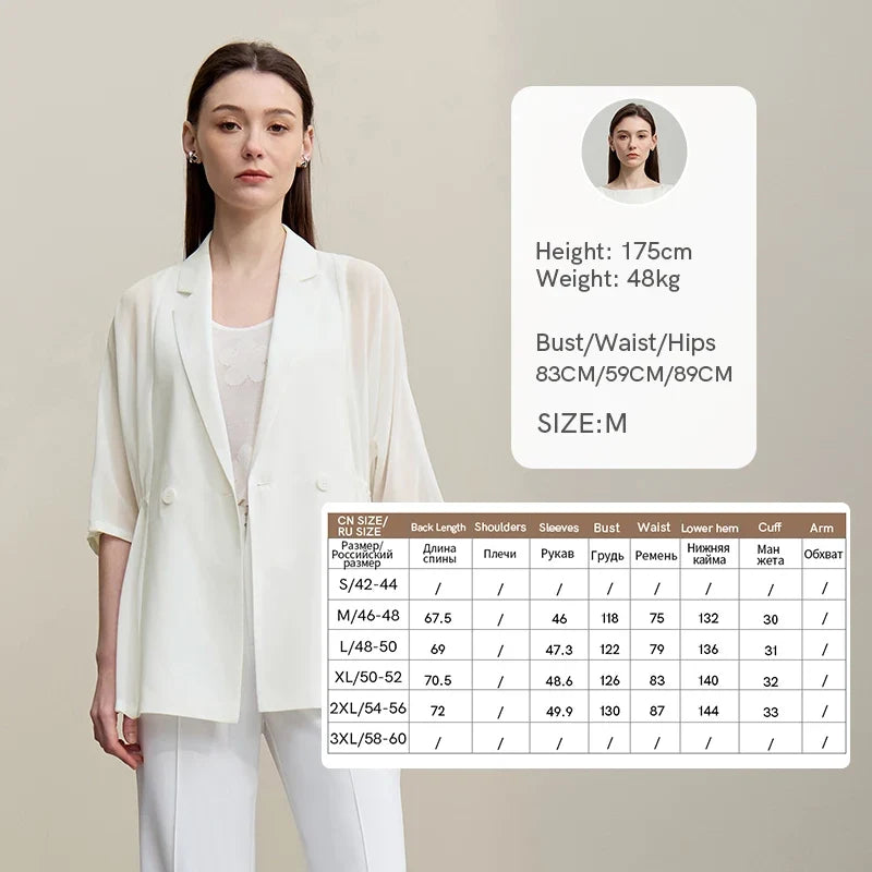 Women's Blazer 2026 Summer New Notch Lapel Dolman Sleeve Jacket Loose Lightweight Office Chiffon Coat For Women 12642007