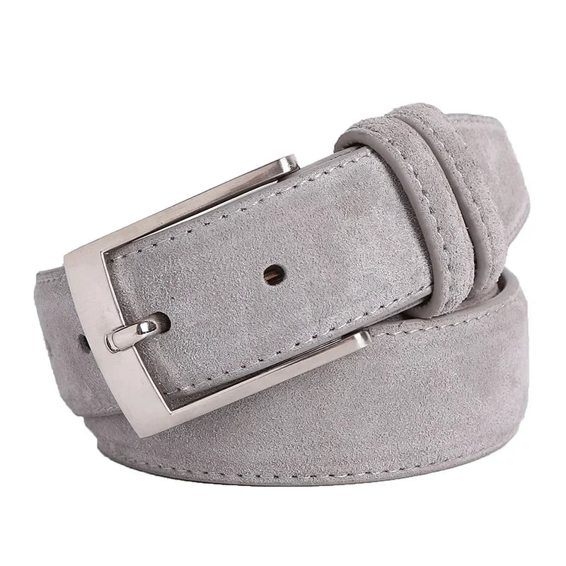 2025 Fashion Suede Belt Cow Genuine For Man And Lady With Oxford Fabric Strap Genuine Leather Luxury Pin Buckle Blue Belts