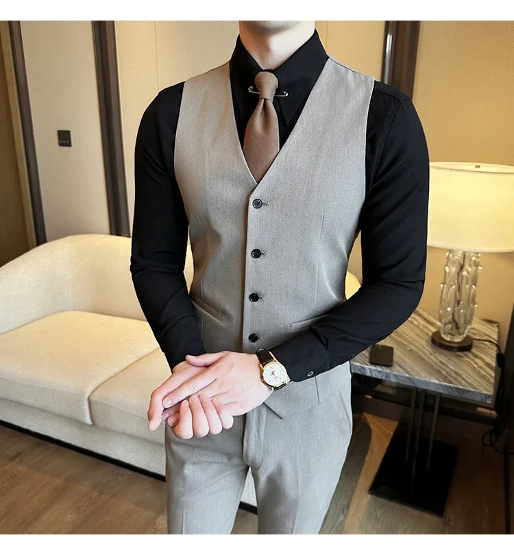 ( Vest + Pants) Men Luxury High Quality Business Suit Vest 2 pieces Formal Groom Wedding Dress Vest Set Fashion Club Clothing