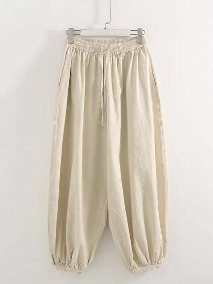 Summer Cotton Oversized Pants For Women Blue Baggy Aladdin Trousers Elastic Bloomers Navy Blue Cropped Lantern Harem Pants Woman