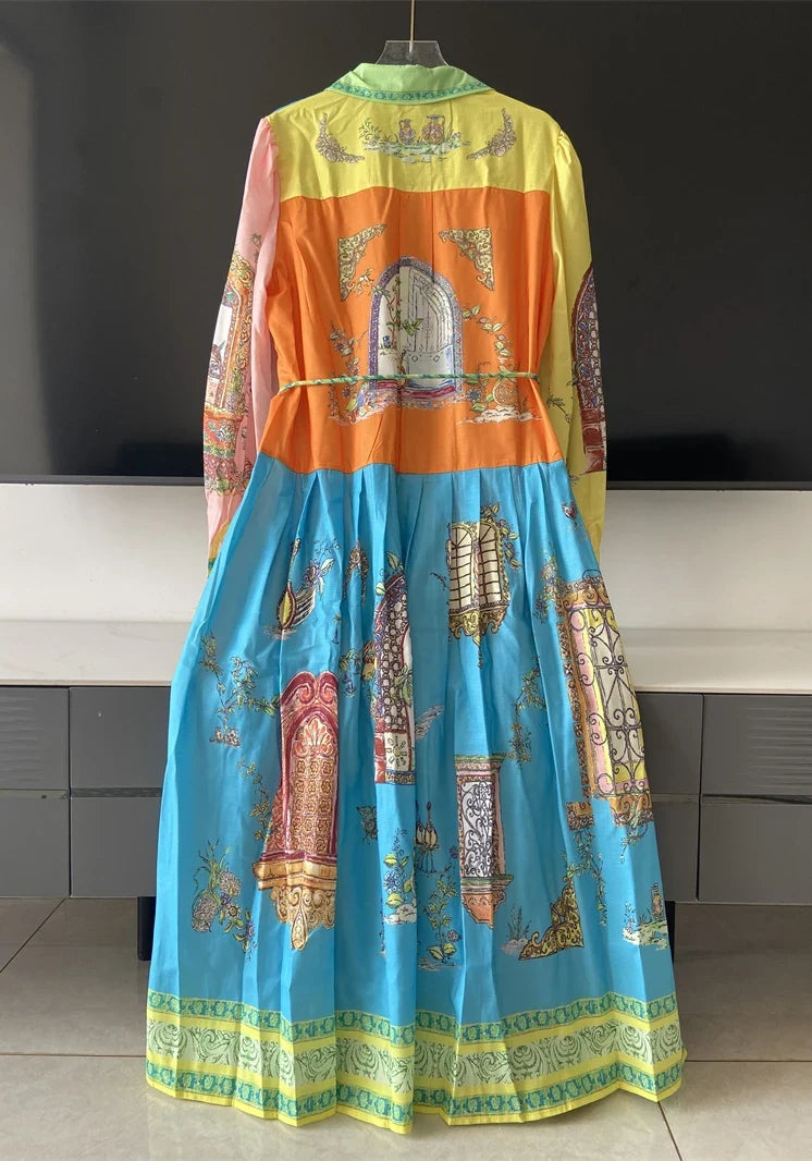 French Court Style Long Sleeve Dress Luxury Vintage Lapel Midi Dress Women Elegant Button-up Belted Party Dress Vestidos