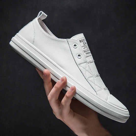 Genuine Leather Black White Shoes Men Casual Shoes Soft Flat Brand Cow Leather Cool Street Young Male Footwear D237