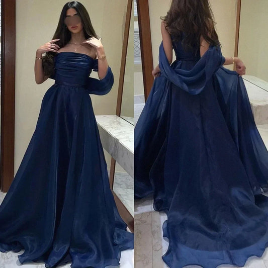 Customized Net Pleat Ruched Prom A-line Off-the-shoulder Bespoke Occasion Gown Long Dresses