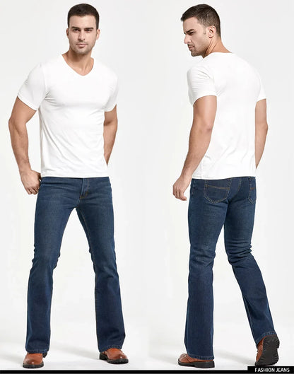 Mens Winter Stretch Denim Jeans Thicken Warm Pants Slim Slightly Flare Trousers Boot Cut Fit Polar Fleece Jeans
